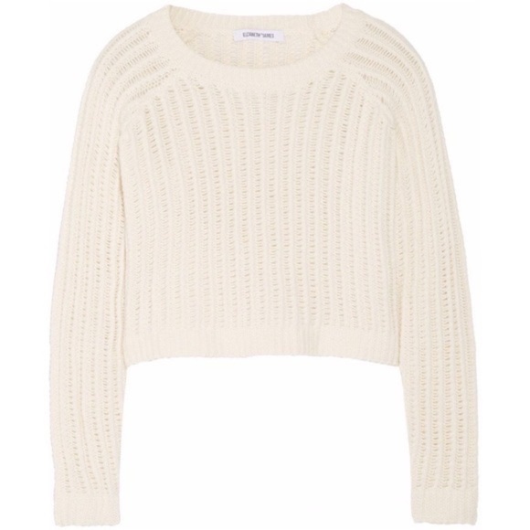 Elizabeth and James White Cropped Angora ivory Sweater - M - Picture 2 of 7